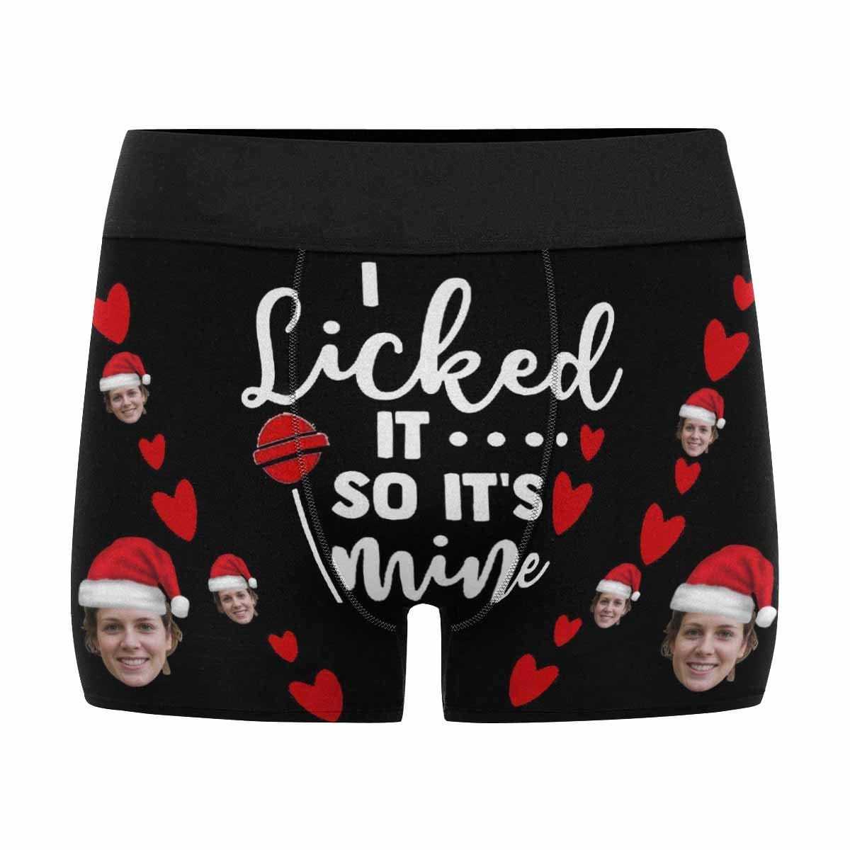 Custom Boxer Briefs with Face I Licked It Christmas Hat Personalized Red Love Heart Boxer Briefs For Valentine's Day Gift - YesCustom