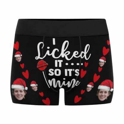 Custom Boxer Briefs with Face I Licked It Christmas Hat Personalized Red Love Heart Boxer Briefs For Valentine's Day Gift - YesCustom