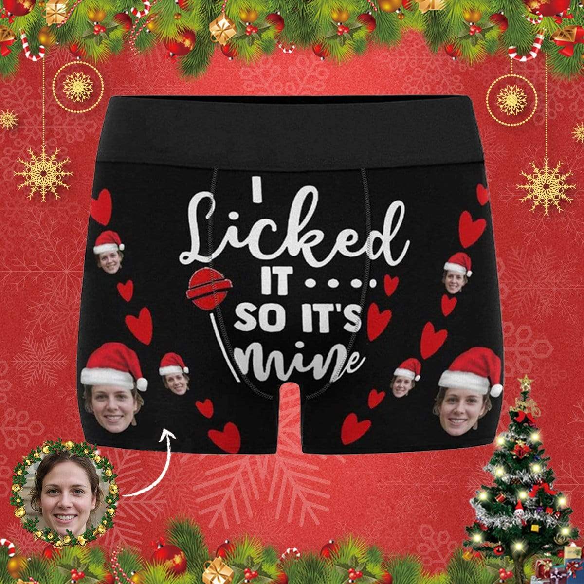 Custom Boxer Briefs with Face I Licked It Christmas Hat Personalized Red Love Heart Boxer Briefs For Valentine's Day Gift - YesCustom