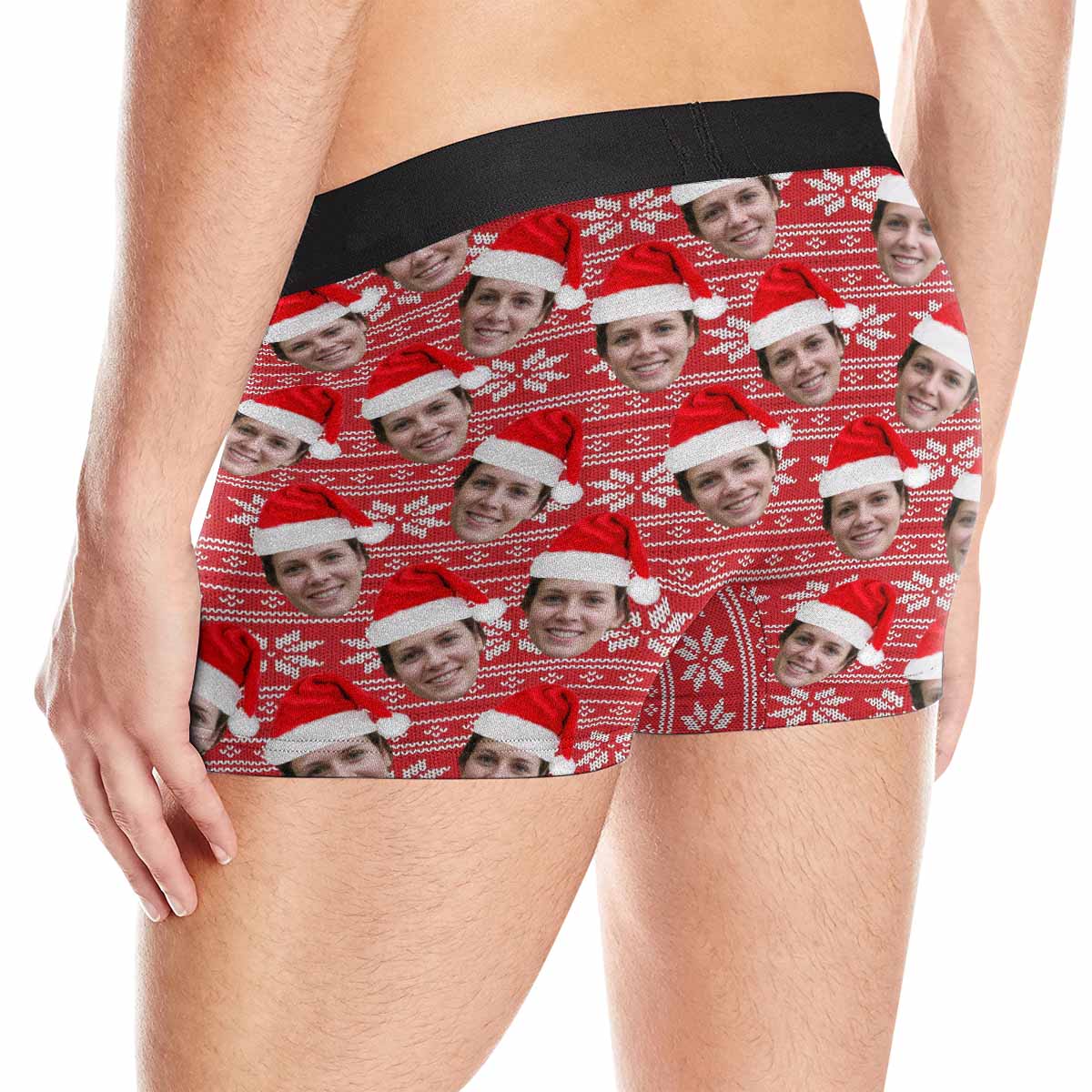 Custom Boxer Personalized Xmas Boxer Briefs with Face Red Background Christmas Hat Design Unique Gift - YesCustom