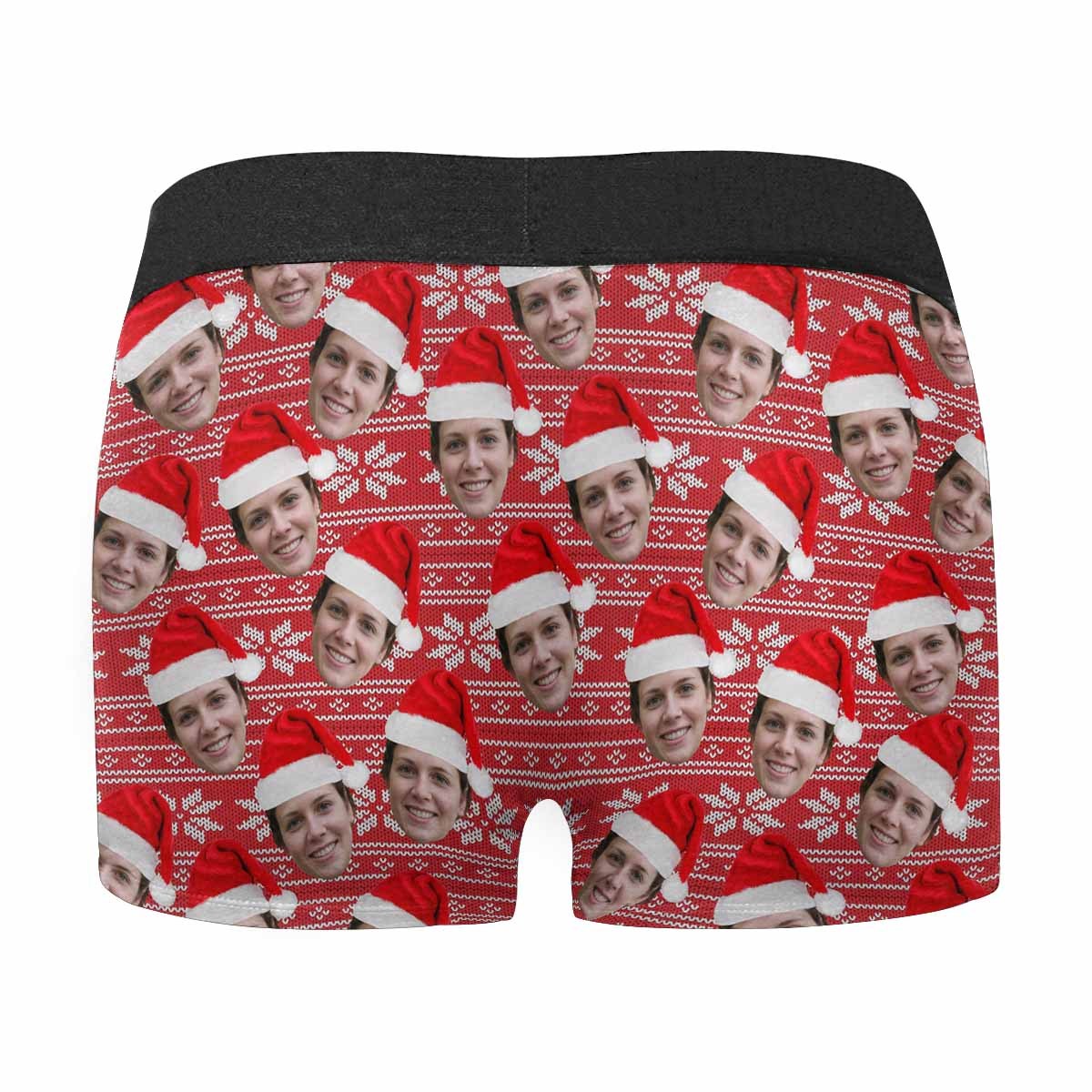 Custom Boxer Personalized Xmas Boxer Briefs with Face Red Background Christmas Hat Design Unique Gift - YesCustom