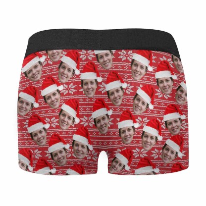 Custom Boxer Personalized Xmas Boxer Briefs with Face Red Background Christmas Hat Design Unique Gift - YesCustom