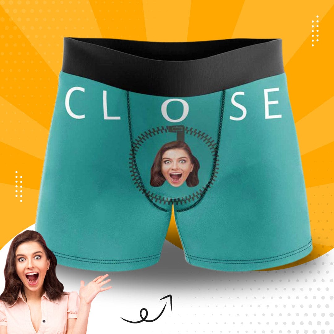 Custom Boxers Personalized Green Underwear with Face Close And Open Tomorrow Custom Men's Boxer Briefs - YesCustom