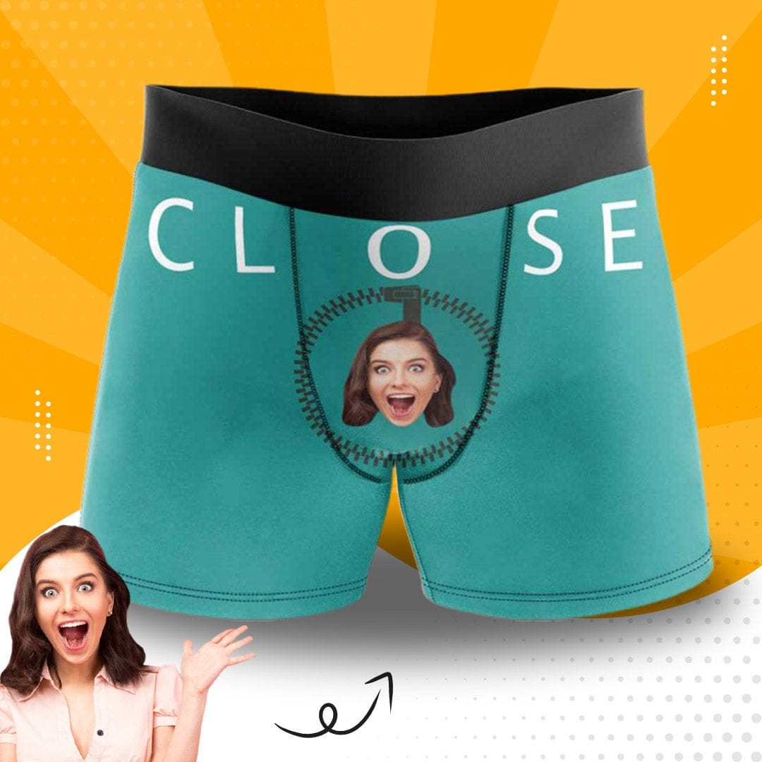 Custom Boxers Personalized Green Underwear with Face Close And Open Tomorrow Custom Men's Boxer Briefs - YesCustom