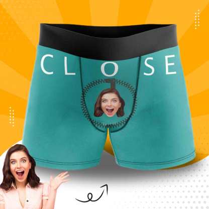 Custom Boxers Personalized Green Underwear with Face Close And Open Tomorrow Custom Men's Boxer Briefs - YesCustom