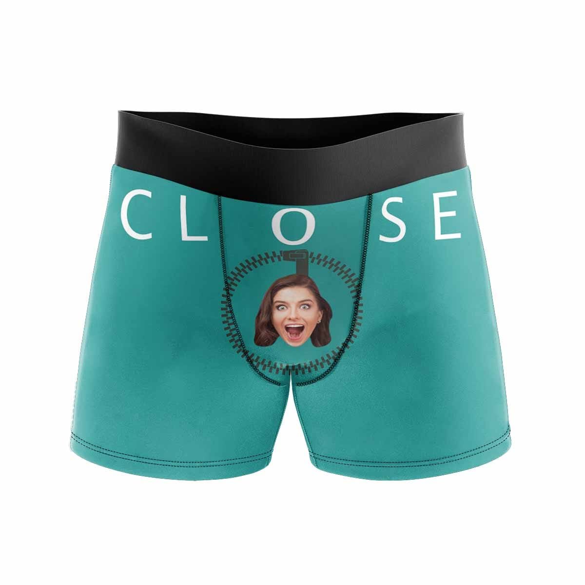 Custom Boxers Personalized Green Underwear with Face Close And Open Tomorrow Custom Men's Boxer Briefs - YesCustom