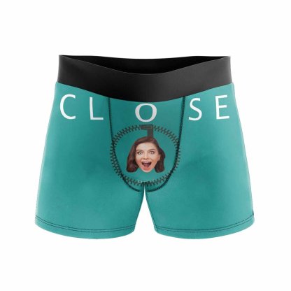 Custom Boxers Personalized Green Underwear with Face Close And Open Tomorrow Custom Men's Boxer Briefs - YesCustom
