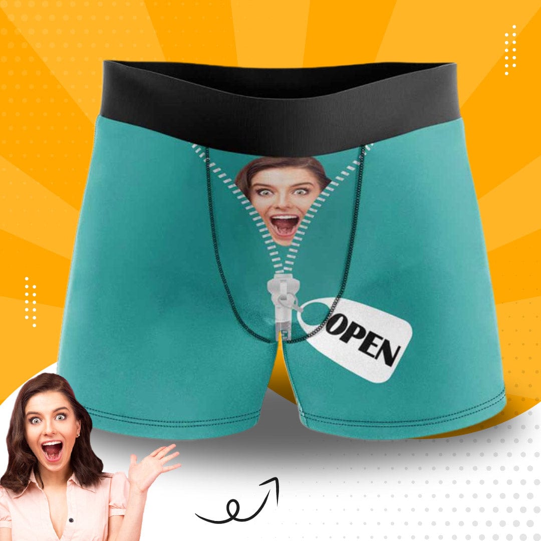 Custom Boxers Personalized Green Underwear with Face Zipper Open Custom Men's Boxer Briefs - YesCustom