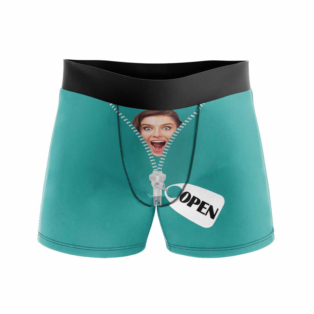 Custom Boxers Personalized Green Underwear with Face Zipper Open Custom Men's Boxer Briefs - YesCustom