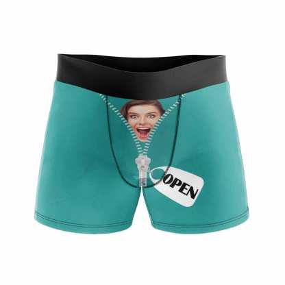 Custom Boxers Personalized Green Underwear with Face Zipper Open Custom Men's Boxer Briefs - YesCustom