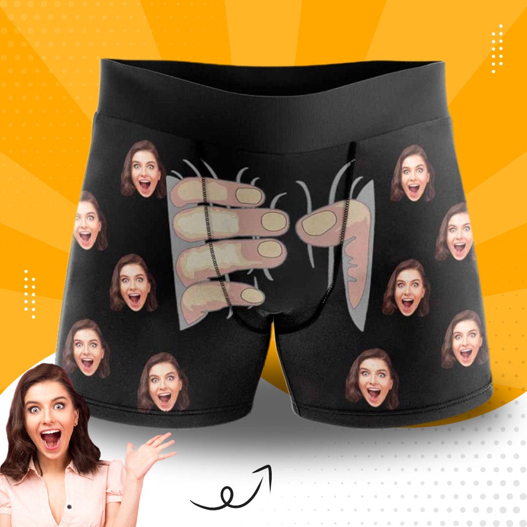 Custom Boxers Personalized Underwear with Face Custom Black Hand Men's All-Over Print Boxer Briefs - YesCustom