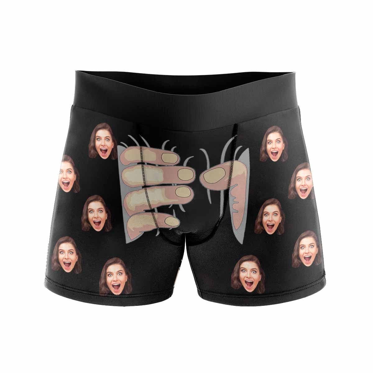 Custom Boxers Personalized Underwear with Face Custom Black Hand Men's All-Over Print Boxer Briefs - YesCustom