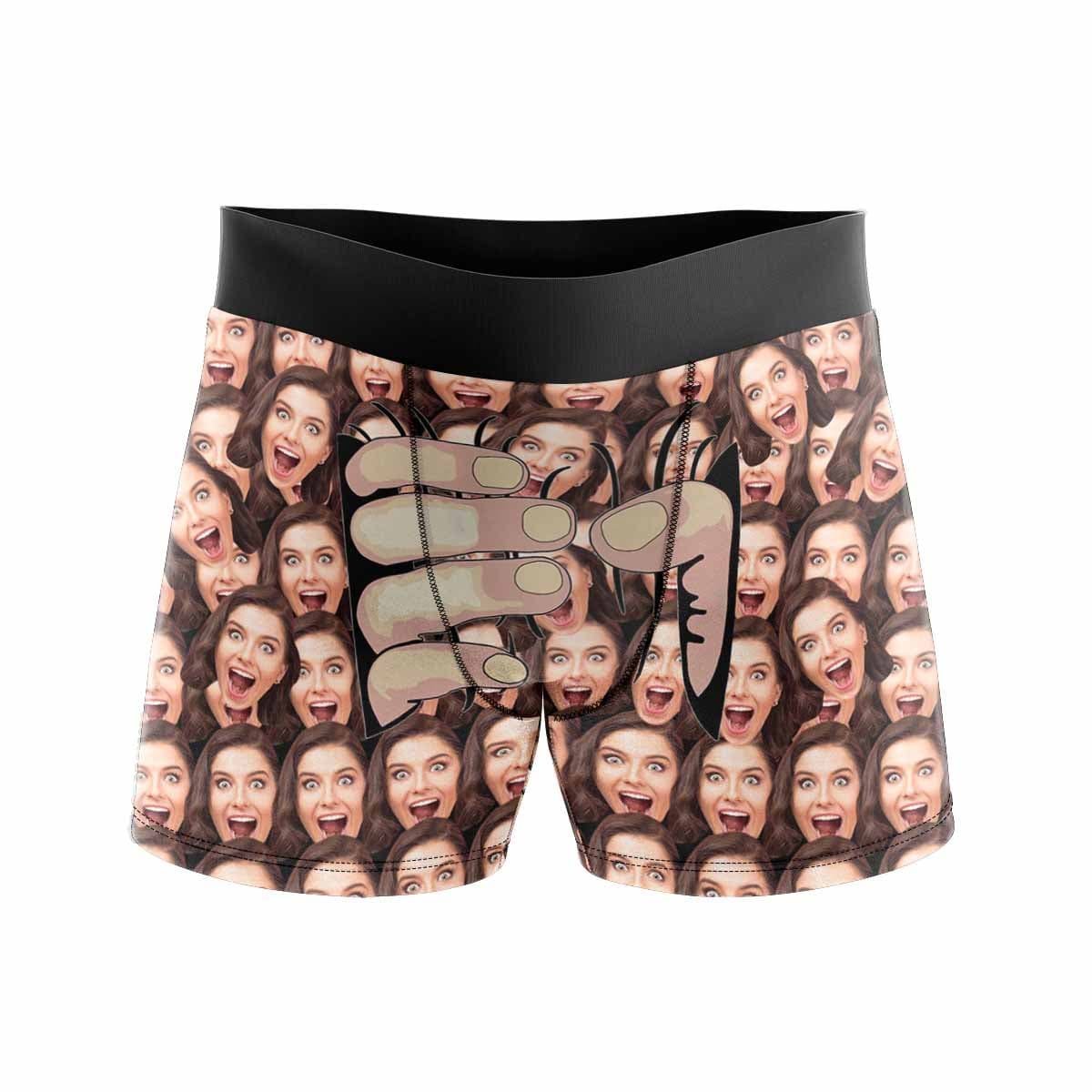Custom Boxers Personalized Underwear with Face Custom Brown Hand Men's All-Over Print Boxer Briefs - YesCustom