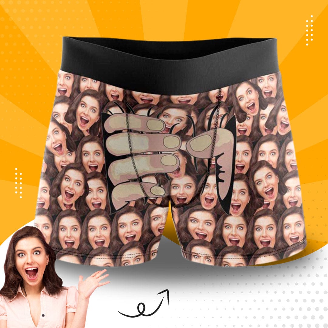 Custom Boxers Personalized Underwear with Face Custom Brown Hand Men's All-Over Print Boxer Briefs - YesCustom