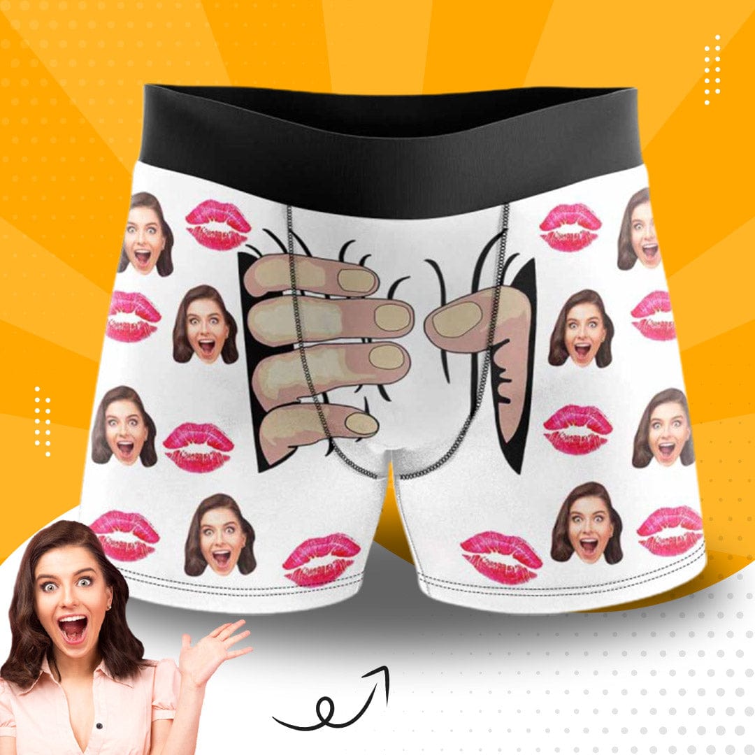Custom Boxers Personalized Underwear with Face Custom White Hand Men's All-Over Print Boxer Briefs - YesCustom