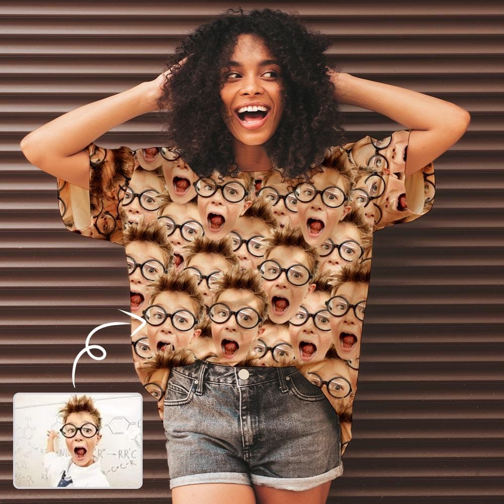 Custom Boy Face Shirt Women's All Over Print T-shirt Graphic Design Tee - YesCustom