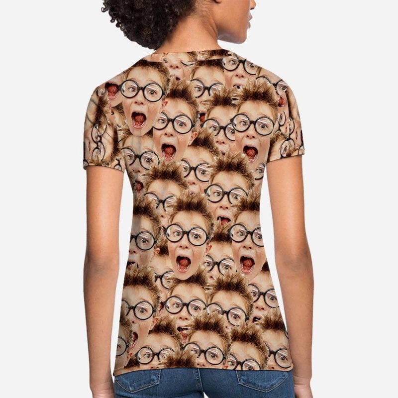 Custom Boy Face Shirt Women's All Over Print T-shirt Graphic Design Tee - YesCustom