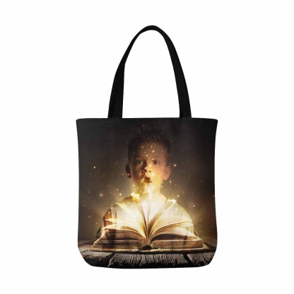 Custom Boy Magic Book Canvas Tote Bag - YesCustom