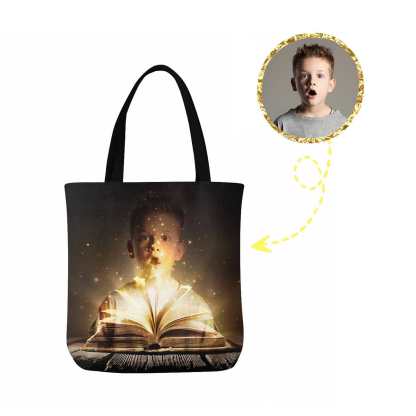 Custom Boy Magic Book Canvas Tote Bag - YesCustom