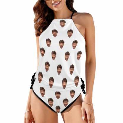 Custom Boyfriend Face All Womens Sexy Halter Tummy Control Swimsuit Tankini Top Sets Fashion Two Piece Bathing Suit with Tie Side - YesCustom