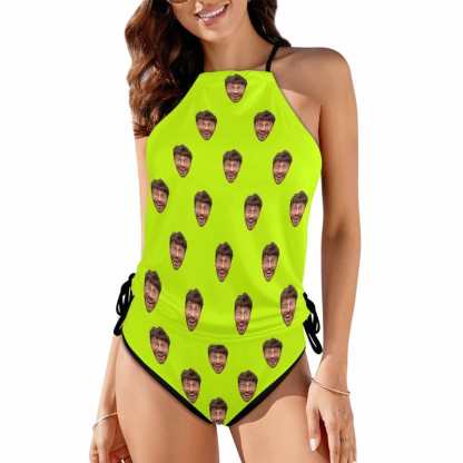 Custom Boyfriend Face All Womens Sexy Halter Tummy Control Swimsuit Tankini Top Sets Fashion Two Piece Bathing Suit with Tie Side - YesCustom