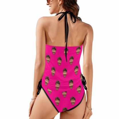 Custom Boyfriend Face All Womens Sexy Halter Tummy Control Swimsuit Tankini Top Sets Fashion Two Piece Bathing Suit with Tie Side - YesCustom
