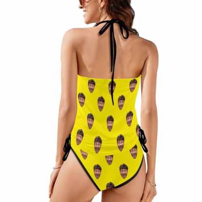 Custom Boyfriend Face All Womens Sexy Halter Tummy Control Swimsuit Tankini Top Sets Fashion Two Piece Bathing Suit with Tie Side - YesCustom