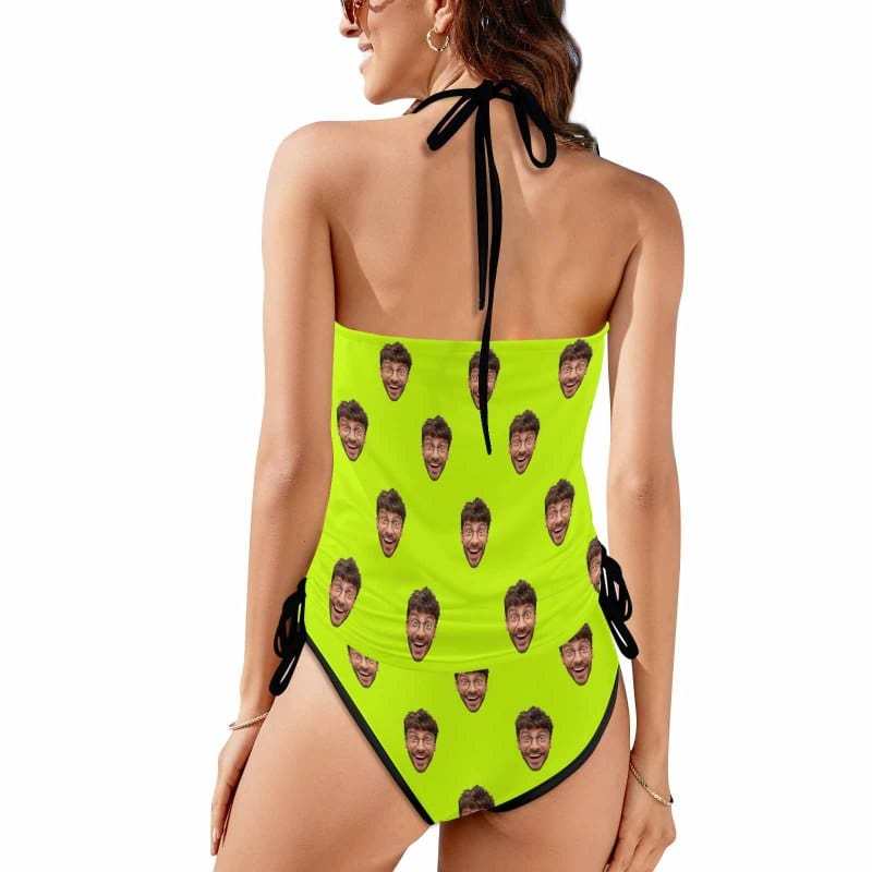 Custom Boyfriend Face All Womens Sexy Halter Tummy Control Swimsuit Tankini Top Sets Fashion Two Piece Bathing Suit with Tie Side - YesCustom