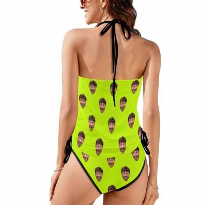 Custom Boyfriend Face All Womens Sexy Halter Tummy Control Swimsuit Tankini Top Sets Fashion Two Piece Bathing Suit with Tie Side - YesCustom