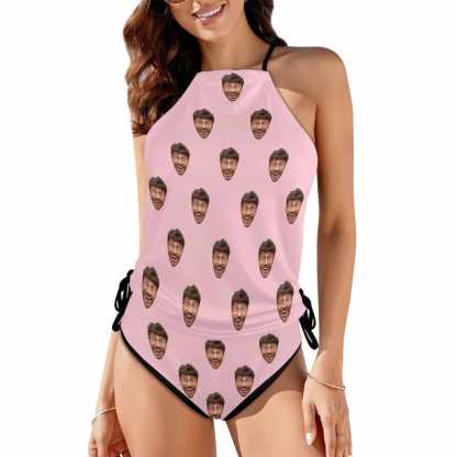 Custom Boyfriend Face All Womens Sexy Halter Tummy Control Swimsuit Tankini Top Sets Fashion Two Piece Bathing Suit with Tie Side - YesCustom
