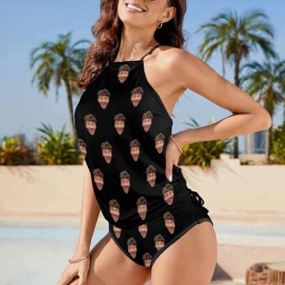 Custom Boyfriend Face All Womens Sexy Halter Tummy Control Swimsuit Tankini Top Sets Fashion Two Piece Bathing Suit with Tie Side - YesCustom
