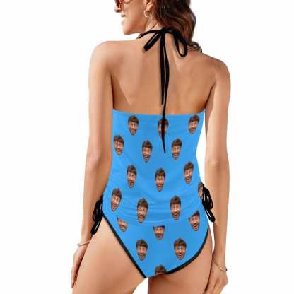 Custom Boyfriend Face All Womens Sexy Halter Tummy Control Swimsuit Tankini Top Sets Fashion Two Piece Bathing Suit with Tie Side - YesCustom