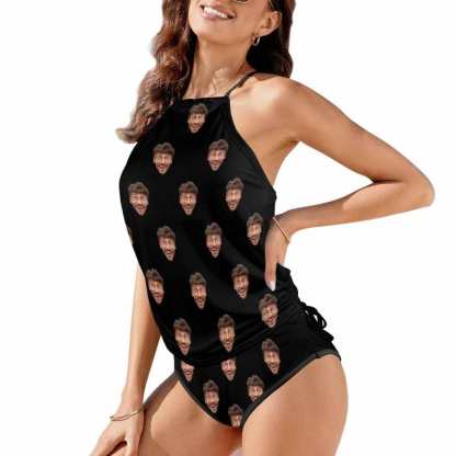 Custom Boyfriend Face All Womens Sexy Halter Tummy Control Swimsuit Tankini Top Sets Fashion Two Piece Bathing Suit with Tie Side - YesCustom