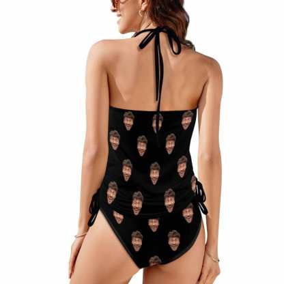 Custom Boyfriend Face All Womens Sexy Halter Tummy Control Swimsuit Tankini Top Sets Fashion Two Piece Bathing Suit with Tie Side - YesCustom