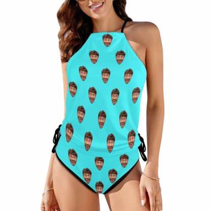 Custom Boyfriend Face All Womens Sexy Halter Tummy Control Swimsuit Tankini Top Sets Fashion Two Piece Bathing Suit with Tie Side - YesCustom
