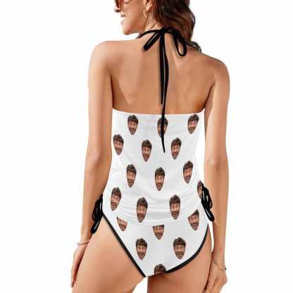 Custom Boyfriend Face All Womens Sexy Halter Tummy Control Swimsuit Tankini Top Sets Fashion Two Piece Bathing Suit with Tie Side - YesCustom