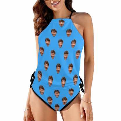 Custom Boyfriend Face All Womens Sexy Halter Tummy Control Swimsuit Tankini Top Sets Fashion Two Piece Bathing Suit with Tie Side - YesCustom