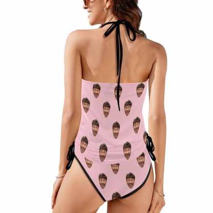 Custom Boyfriend Face All Womens Sexy Halter Tummy Control Swimsuit Tankini Top Sets Fashion Two Piece Bathing Suit with Tie Side - YesCustom