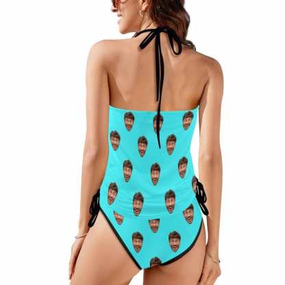 Custom Boyfriend Face All Womens Sexy Halter Tummy Control Swimsuit Tankini Top Sets Fashion Two Piece Bathing Suit with Tie Side - YesCustom