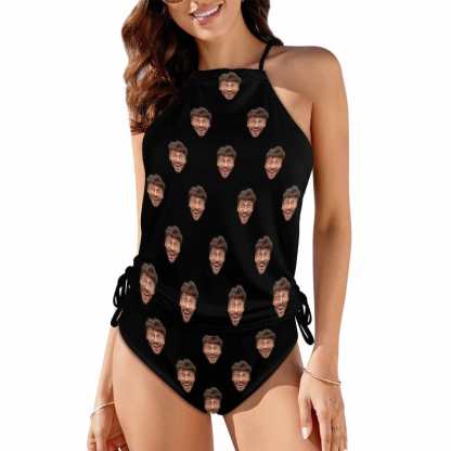 Custom Boyfriend Face All Womens Sexy Halter Tummy Control Swimsuit Tankini Top Sets Fashion Two Piece Bathing Suit with Tie Side - YesCustom