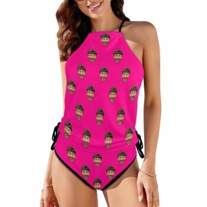Custom Boyfriend Face All Womens Sexy Halter Tummy Control Swimsuit Tankini Top Sets Fashion Two Piece Bathing Suit with Tie Side - YesCustom