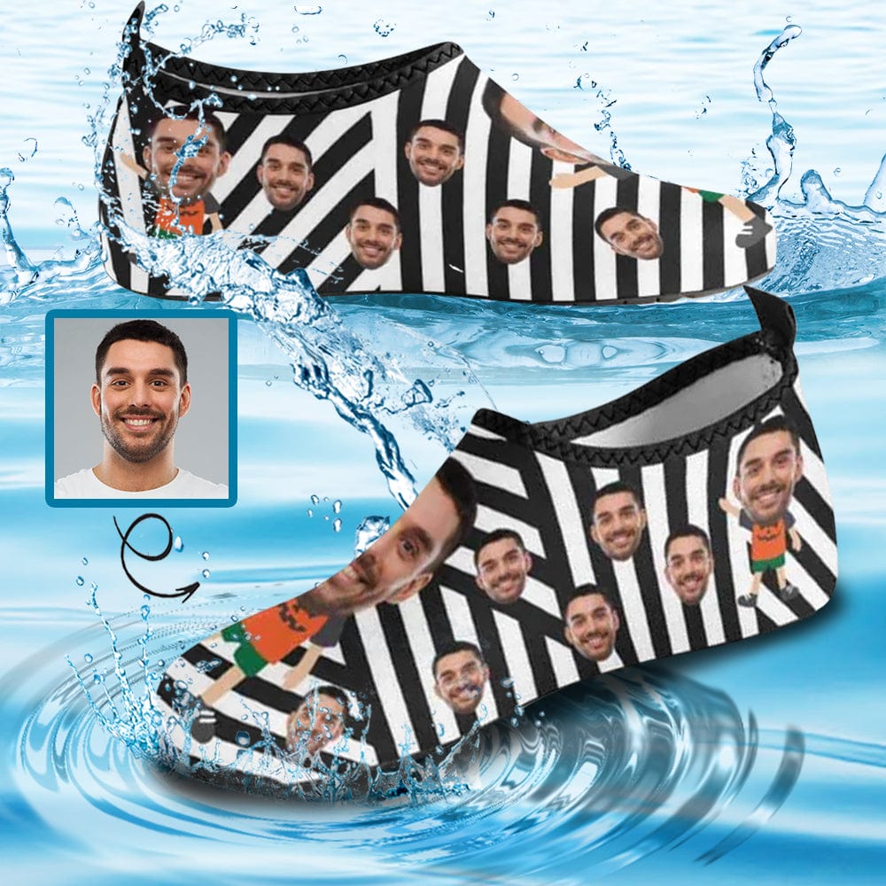 Custom Boyfriend Face Black White Slip-on for sport Quick-Dry Stripes Women's Barefoot Aqua Shoes - YesCustom