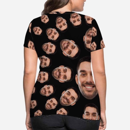 Custom Boyfriend Face Circle Shape Shirts Personalized Women's All Over Print T-shirt Funny Gift - YesCustom