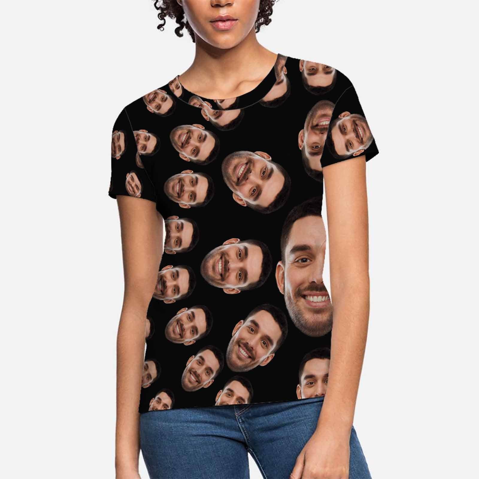 Custom Boyfriend Face Circle Shape Shirts Personalized Women's All Over Print T-shirt Funny Gift - YesCustom