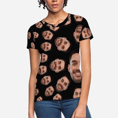 Custom Boyfriend Face Circle Shape Shirts Personalized Women's All Over Print T-shirt Funny Gift - YesCustom