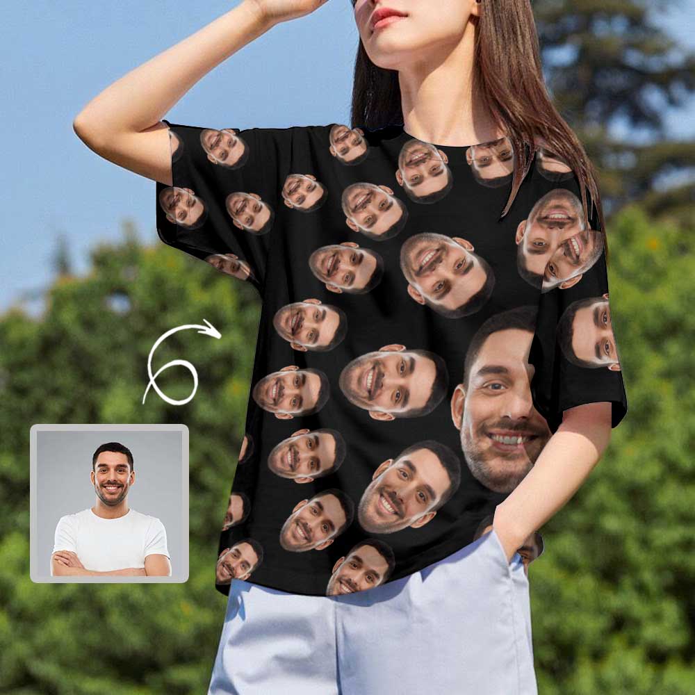 Custom Boyfriend Face Circle Shape Shirts Personalized Women's All Over Print T-shirt Funny Gift - YesCustom