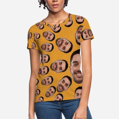 Custom Boyfriend Face Circle Shape Shirts Personalized Women's All Over Print T-shirt Funny Gift - YesCustom