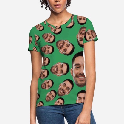 Custom Boyfriend Face Circle Shape Shirts Personalized Women's All Over Print T-shirt Funny Gift - YesCustom