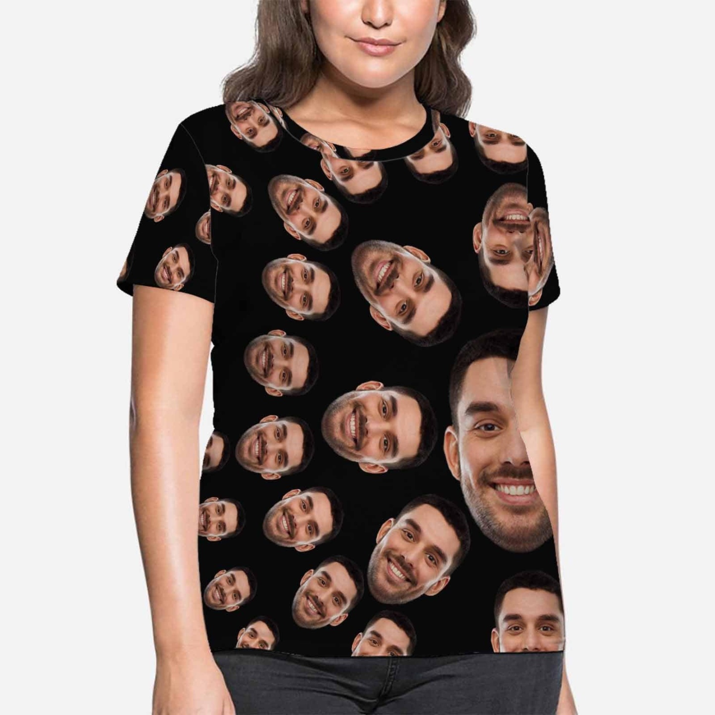Custom Boyfriend Face Circle Shape Shirts Personalized Women's All Over Print T-shirt Funny Gift - YesCustom