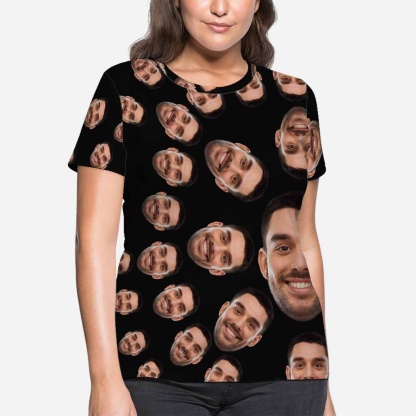 Custom Boyfriend Face Circle Shape Shirts Personalized Women's All Over Print T-shirt Funny Gift - YesCustom